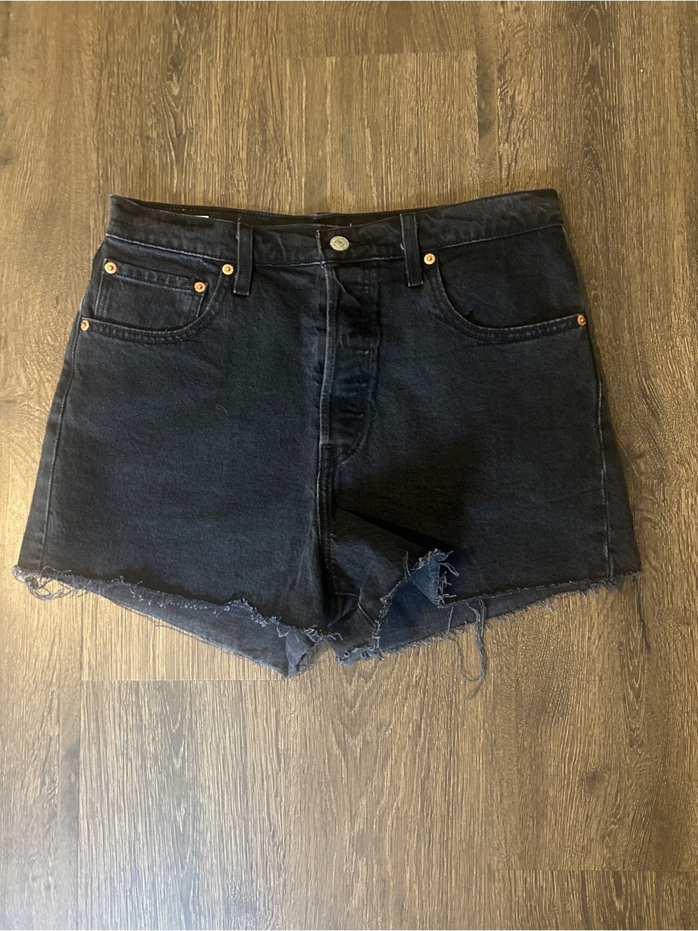 Levi’s Ribcage High Rise Cutoff Denim Shorts Black Size 31 Raw Hem